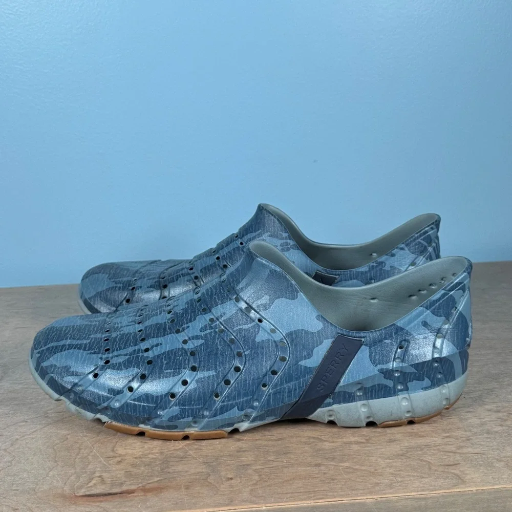 Sperry Boat Shoes Mens 14 Blue Camo Authentic Original Float Water Shoes EVA